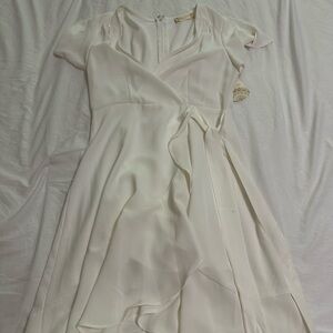 Altar'd State Cream Asymmetrical Sundress with Flutter Sleeves